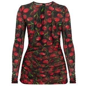 DOLCE & GABBANA Women's Cherry Print Mesh Sheer Top Size XS Like New.